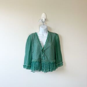 Pretty Angel Linen & Lace Bolero Cardigan Green Victorian Cottagecore Size Small
